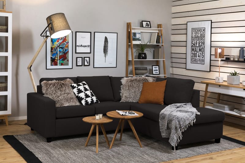 Crazy 3-sits Högervänd L-formad Schäslongsoffa i Tyg - Antracit - Möbler - Vardagsrum - Soffor - Divansoffa & schäslong