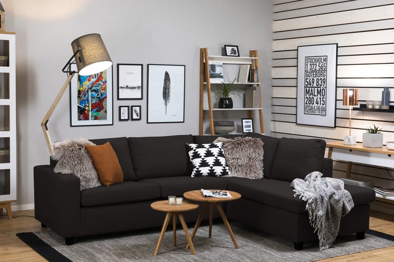 Crazy 3-sits Högervänd L-formad Schäslongsoffa i Tyg - Antracit - Möbler - Vardagsrum - Soffor - Divansoffa & schäslong