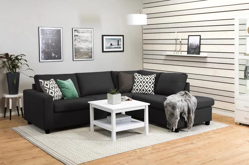 Crazy 3-sits Högervänd L-formad Schäslongsoffa i Tyg - Antracit - Möbler - Vardagsrum - Soffor - Divansoffa & schäslong