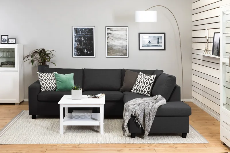 Crazy 3-sits Högervänd L-formad Schäslongsoffa i Tyg - Antracit - Möbler - Vardagsrum - Soffor - Divansoffa & schäslong