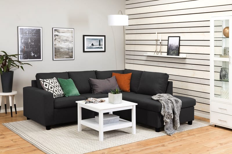 Crazy 3-sits Högervänd L-formad Schäslongsoffa i Tyg - Antracit - Möbler - Vardagsrum - Soffor - Divansoffa & schäslong