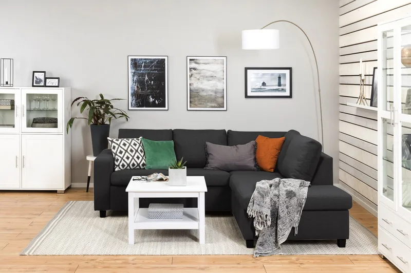 Crazy 3-sits Högervänd L-formad Schäslongsoffa i Tyg - Antracit - Möbler - Vardagsrum - Soffor - Divansoffa & schäslong