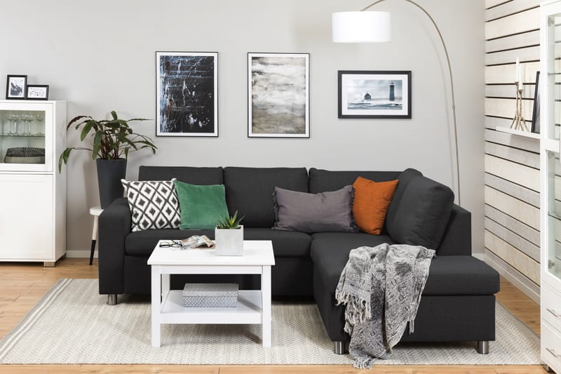 Crazy 3-sits Högervänd L-formad Schäslongsoffa i Tyg - Antracit - Möbler - Vardagsrum - Soffor - Divansoffa & schäslong