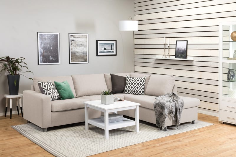 Crazy 3-sits Högervänd L-formad Schäslongsoffa i Tyg - Beige - Möbler - Vardagsrum - Soffor - Divansoffa & schäslong