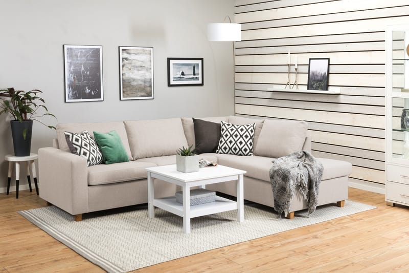 Crazy 3-sits Högervänd L-formad Schäslongsoffa i Tyg - Beige - Möbler - Vardagsrum - Soffor - Divansoffa & schäslong