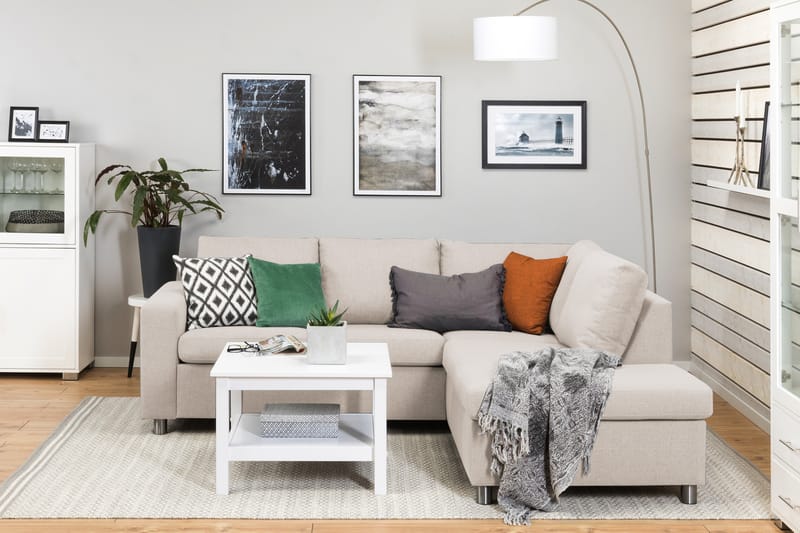Crazy 3-sits Högervänd L-formad Schäslongsoffa i Tyg - Beige - Möbler - Vardagsrum - Soffor - Divansoffa & schäslong