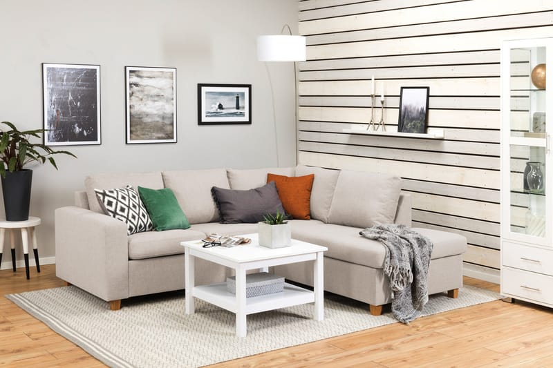 Crazy 3-sits Högervänd L-formad Schäslongsoffa i Tyg - Beige - Möbler - Vardagsrum - Soffor - Divansoffa & schäslong