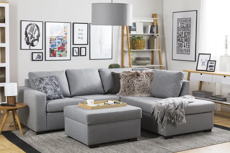 Crazy 3-sits Högervänd L-formad Schäslongsoffa i Tyg - Grå - Möbler - Vardagsrum - Soffor - Divansoffa & schäslong