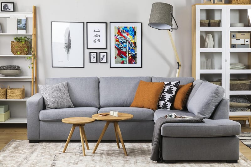 Crazy 3-sits Högervänd L-formad Schäslongsoffa i Tyg - Grå - Möbler - Vardagsrum - Soffor - Divansoffa & schäslong