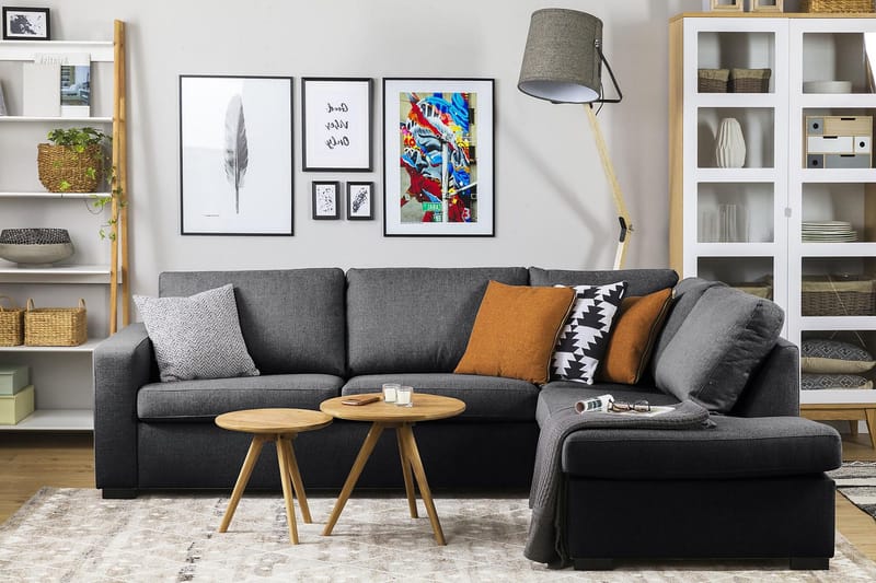 Crazy 3-sits Högervänd L-formad Schäslongsoffa i Tyg - Mörkgrå - Möbler - Vardagsrum - Soffor - Divansoffa & schäslong