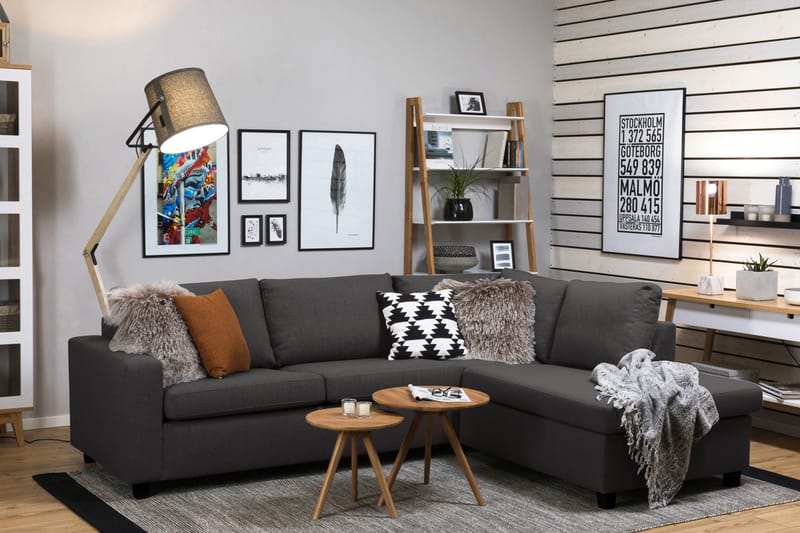 Crazy 3-sits Högervänd L-formad Schäslongsoffa i Tyg - Mörkgrå - Möbler - Vardagsrum - Soffor - Divansoffa & schäslong
