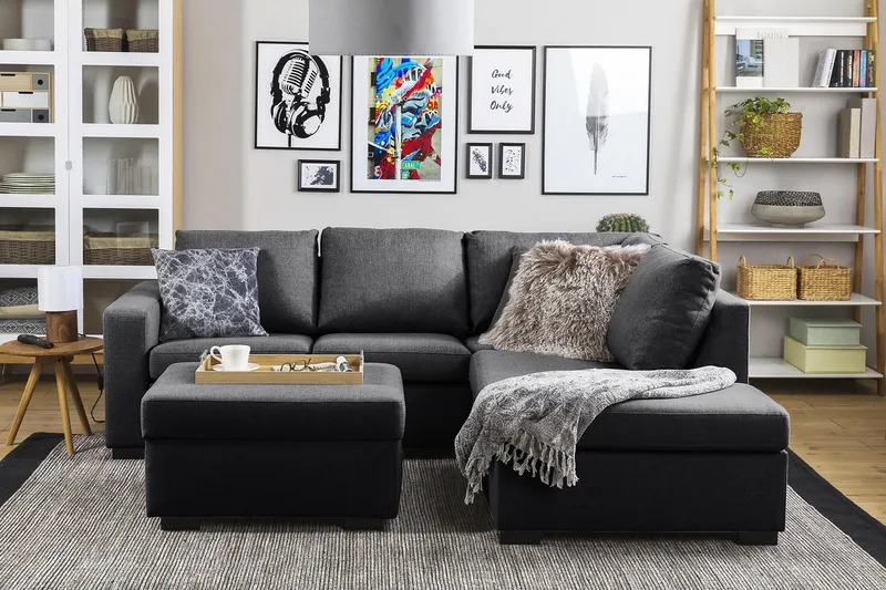 Crazy 3-sits Högervänd L-formad Schäslongsoffa i Tyg - Mörkgrå - Möbler - Vardagsrum - Soffor - Divansoffa & schäslong