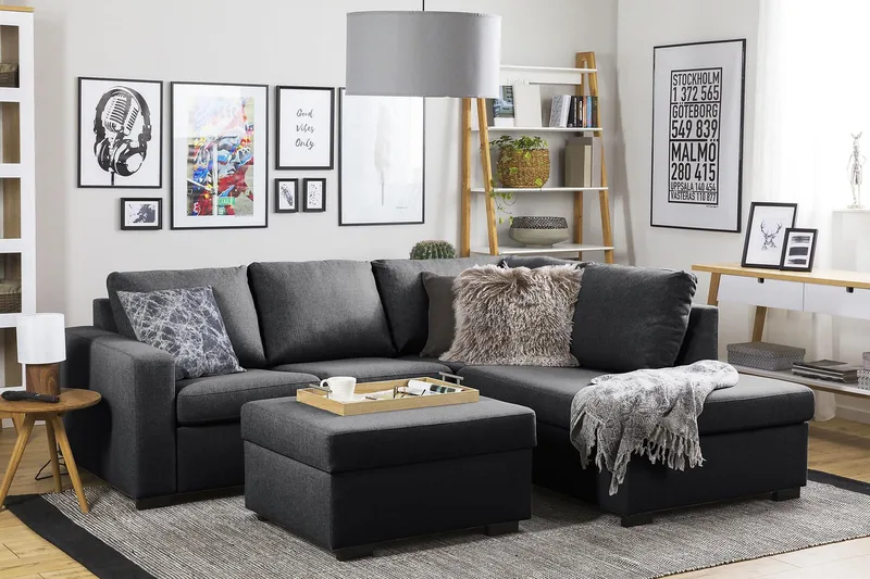 Crazy 3-sits Högervänd L-formad Schäslongsoffa i Tyg - Mörkgrå - Möbler - Vardagsrum - Soffor - Divansoffa & schäslong