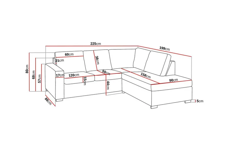 Crazy 3-sits Högervänd L-formad Schäslongsoffa i Tyg - Mörkgrå - Möbler - Vardagsrum - Soffor - Divansoffa & schäslong