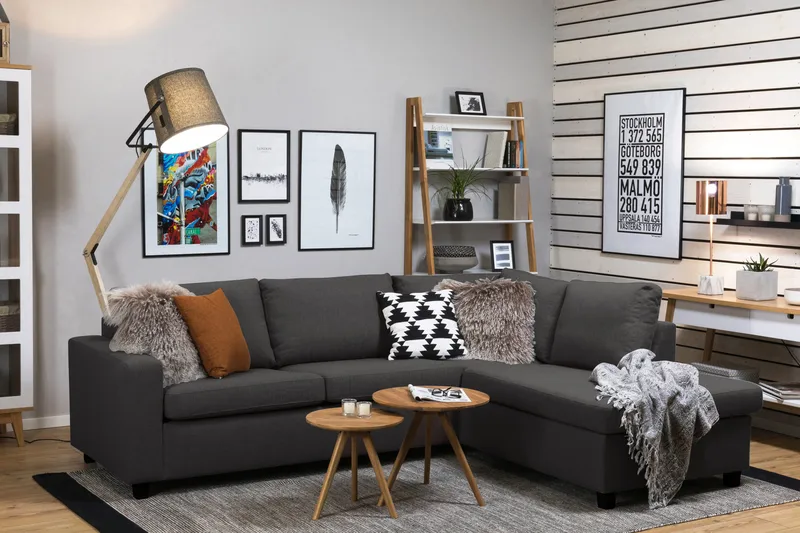 Crazy 3-sits Högervänd L-formad Schäslongsoffa i Tyg - Mörkgrå - Möbler - Vardagsrum - Soffor - Divansoffa & schäslong