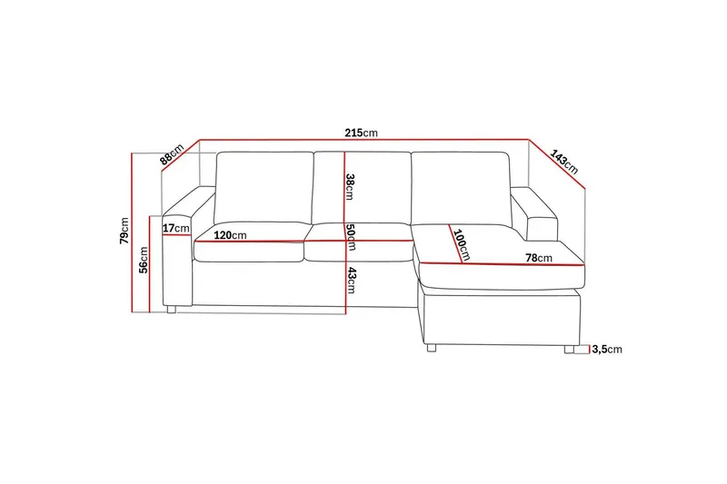 Crazy 3-sits Vändbar L-formad Divansoffa i Tyg - Antracit - Möbler - Vardagsrum - Soffor - Divansoffa & schäslong