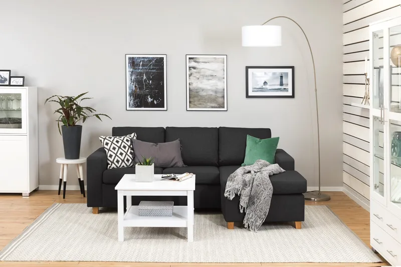 Crazy 3-sits Vändbar L-formad Divansoffa i Tyg - Antracit - Möbler - Vardagsrum - Soffor - Divansoffa & schäslong