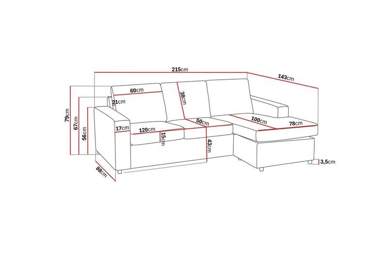 Crazy 3-sits Vändbar L-formad Divansoffa i Tyg - Antracit - Möbler - Vardagsrum - Soffor - Divansoffa & schäslong