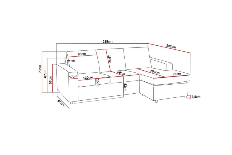 Crazy 3-sits Vändbar L-formad Divansoffa i Tyg - Antracit - Möbler - Vardagsrum - Soffor - Divansoffa & schäslong