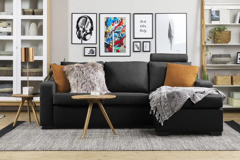 Crazy 3-sits Vändbar L-formad Divansoffa i Tyg - Antracit - Möbler - Vardagsrum - Soffor - Divansoffa & schäslong