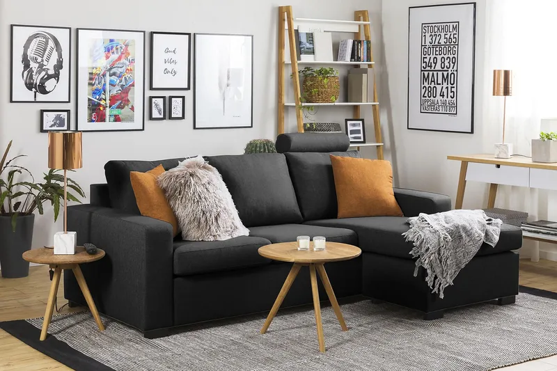 Crazy 3-sits Vändbar L-formad Divansoffa i Tyg - Antracit - Möbler - Vardagsrum - Soffor - Divansoffa & schäslong