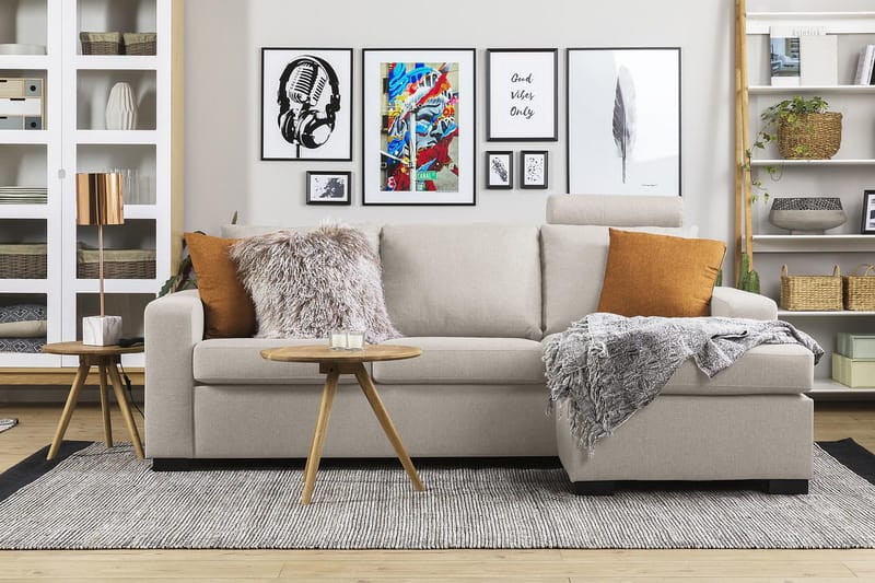 Crazy 3-sits Vändbar L-formad Divansoffa i Tyg - Beige - Möbler - Vardagsrum - Soffor - Divansoffa & schäslong