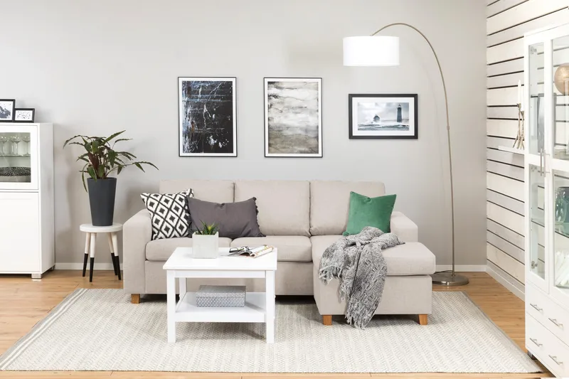 Crazy 3-sits Vändbar L-formad Divansoffa i Tyg - Beige - Möbler - Vardagsrum - Soffor - Divansoffa & schäslong