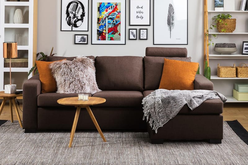 Crazy 3-sits Vändbar L-formad Divansoffa i Tyg - Brun - Möbler - Vardagsrum - Soffor - Divansoffa & schäslong