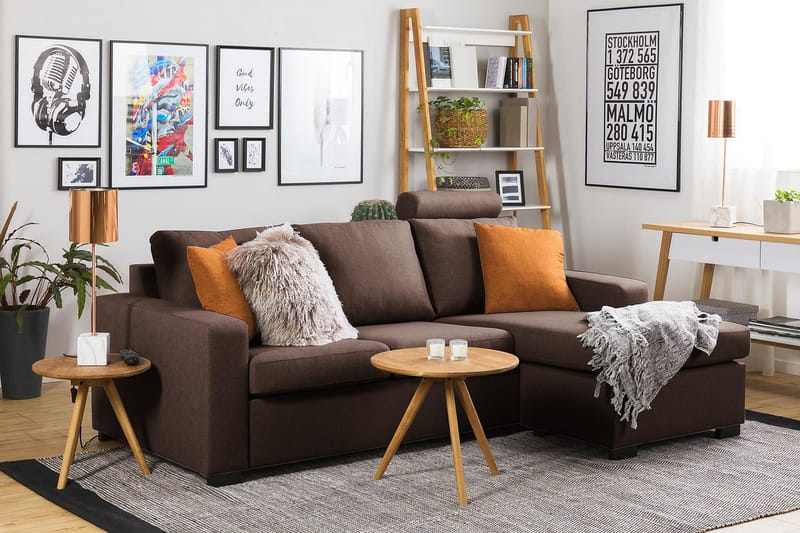 Crazy 3-sits Vändbar L-formad Divansoffa i Tyg - Brun - Möbler - Vardagsrum - Soffor - Divansoffa & schäslong