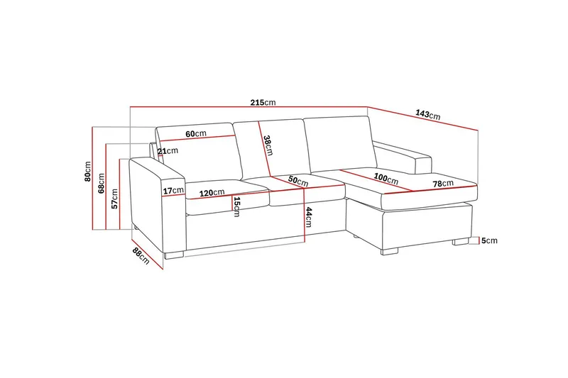 Crazy 3-sits Vändbar L-formad Divansoffa i Tyg - Brun - Möbler - Vardagsrum - Soffor - Divansoffa & schäslong