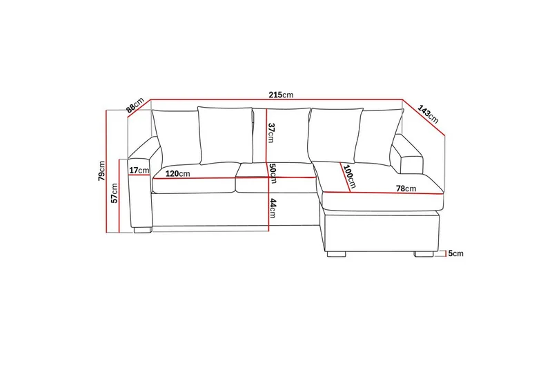 Crazy 3-sits Vändbar L-formad Divansoffa i Tyg inkl Kuvertkuddar - Mörkgrå - Möbler - Vardagsrum - Soffor - Divansoffa & schäslong