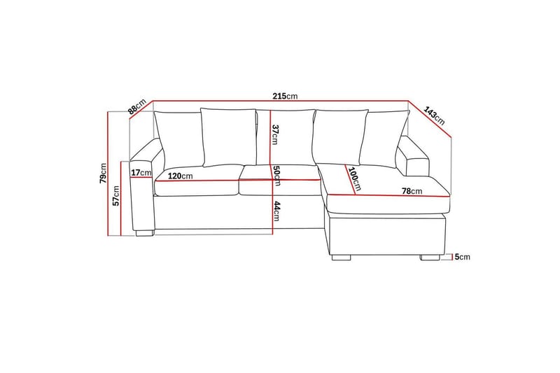 Crazy 3-sits Vändbar L-formad Divansoffa i Tyg inkl Kuvertkuddar - Mörkgrå - Möbler - Vardagsrum - Soffor - Divansoffa & schäslong