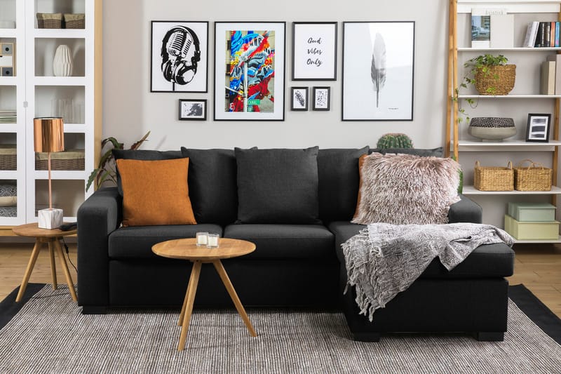 Crazy 3-sits Vändbar L-formad Divansoffa i Tyg inkl Kuvertkuddar - Mörkgrå - Möbler - Vardagsrum - Soffor - Divansoffa & schäslong