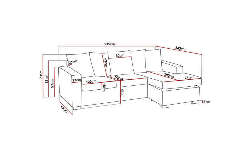 Crazy 3-sits Vändbar L-formad Divansoffa i Tyg inkl Kuvertkuddar - Mörkgrå - Möbler - Vardagsrum - Soffor - Divansoffa & schäslong