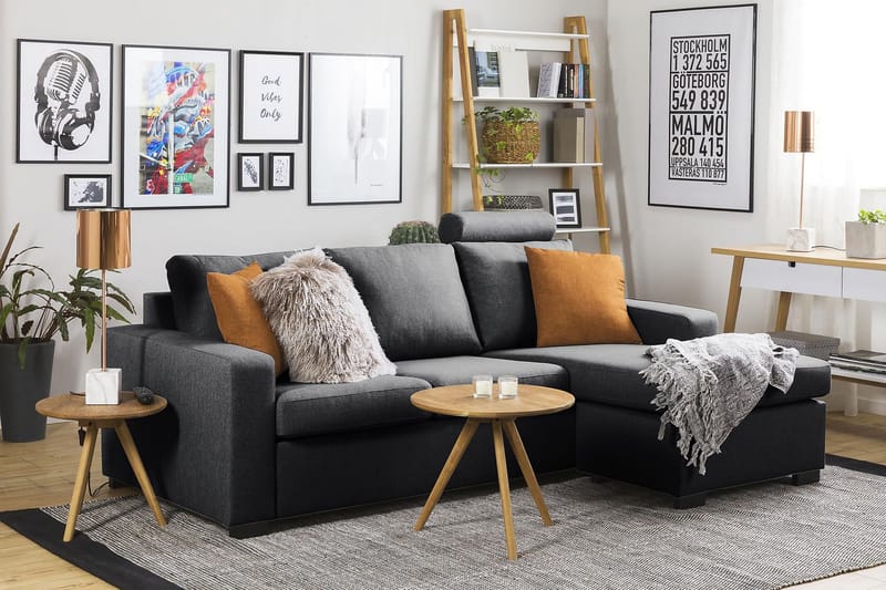 Crazy 3-sits Vändbar L-formad Divansoffa i Tyg - Mörkgrå - Möbler - Vardagsrum - Soffor - Divansoffa & schäslong