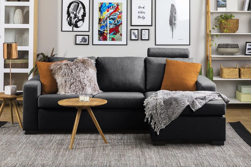 Crazy 3-sits Vändbar L-formad Divansoffa i Tyg - Mörkgrå - Möbler - Vardagsrum - Soffor - Divansoffa & schäslong