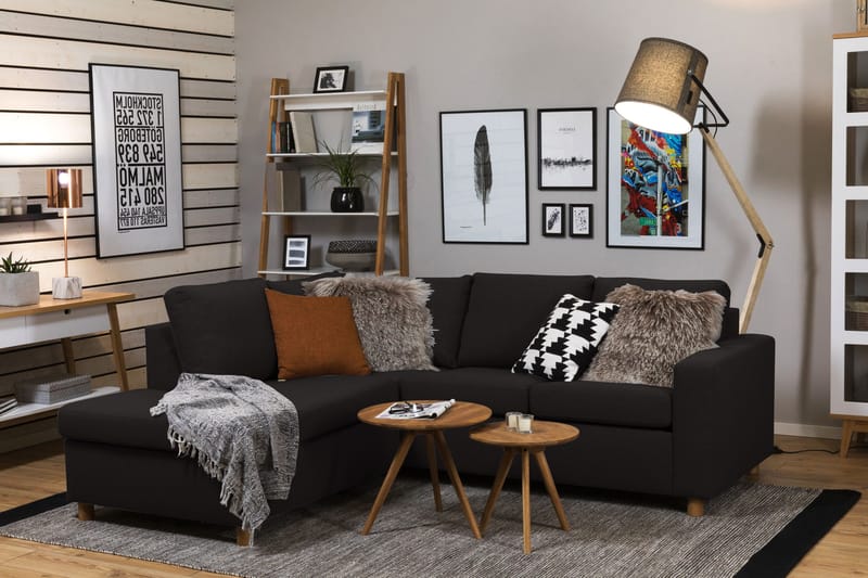 Crazy 3-sits Vänstervänd L-formad Schäslongsoffa i Tyg - Antracit - Möbler - Vardagsrum - Soffor - Divansoffa & schäslong