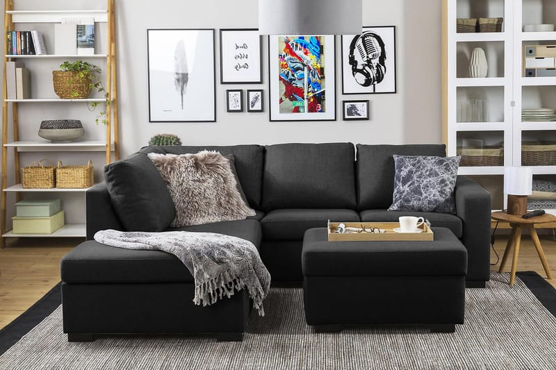 Crazy 3-sits Vänstervänd L-formad Schäslongsoffa i Tyg - Antracit - Möbler - Vardagsrum - Soffor - Divansoffa & schäslong