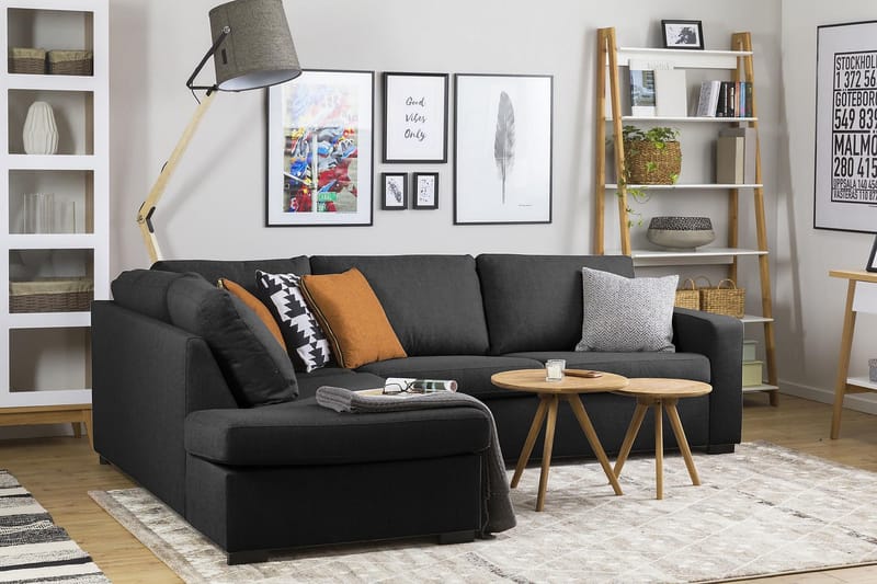 Crazy 3-sits Vänstervänd L-formad Schäslongsoffa i Tyg - Antracit - Möbler - Vardagsrum - Soffor - Divansoffa & schäslong