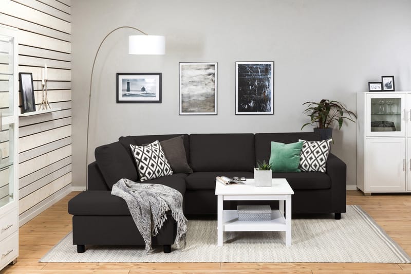 Crazy 3-sits Vänstervänd L-formad Schäslongsoffa i Tyg - Antracit - Möbler - Vardagsrum - Soffor - Divansoffa & schäslong