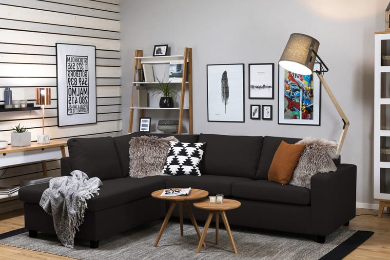 Crazy 3-sits Vänstervänd L-formad Schäslongsoffa i Tyg - Antracit - Möbler - Vardagsrum - Soffor - Divansoffa & schäslong