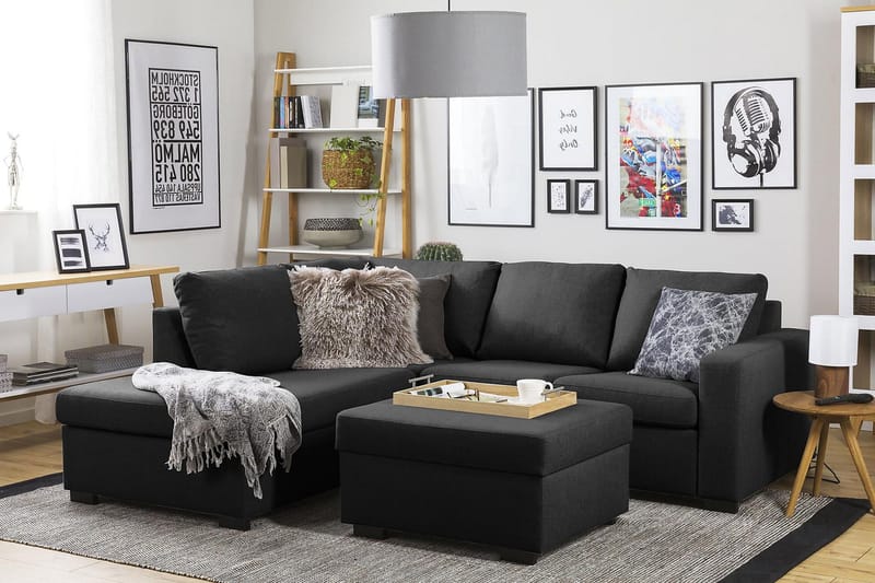 Crazy 3-sits Vänstervänd L-formad Schäslongsoffa i Tyg - Antracit - Möbler - Vardagsrum - Soffor - Divansoffa & schäslong