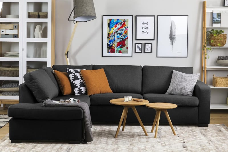 Crazy 3-sits Vänstervänd L-formad Schäslongsoffa i Tyg - Antracit - Möbler - Vardagsrum - Soffor - Divansoffa & schäslong