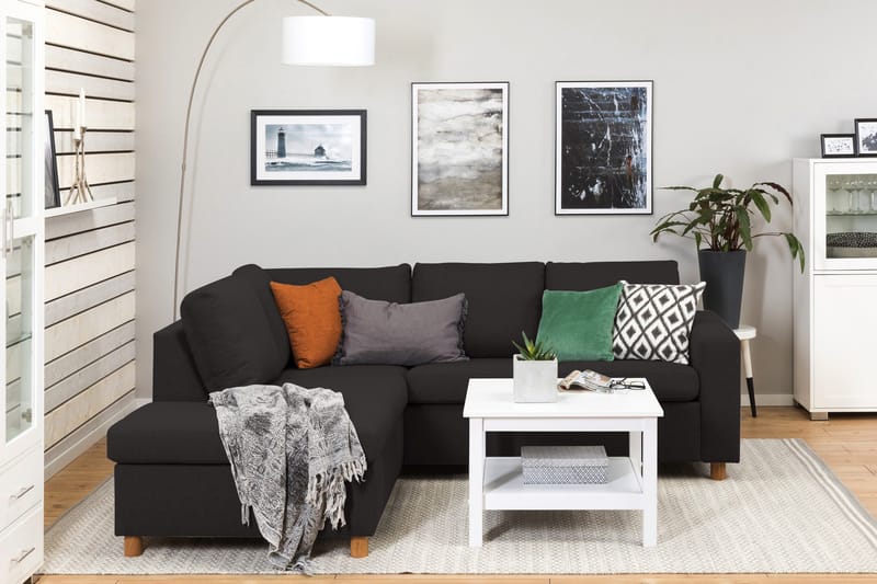 Crazy 3-sits Vänstervänd L-formad Schäslongsoffa i Tyg - Antracit - Möbler - Vardagsrum - Soffor - Divansoffa & schäslong