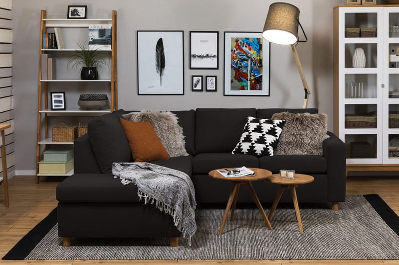 Crazy 3-sits Vänstervänd L-formad Schäslongsoffa i Tyg - Antracit - Möbler - Vardagsrum - Soffor - Divansoffa & schäslong