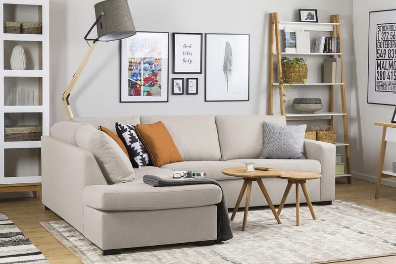 Crazy 3-sits Vänstervänd L-formad Schäslongsoffa i Tyg - Beige - Möbler - Vardagsrum - Soffor - Divansoffa & schäslong