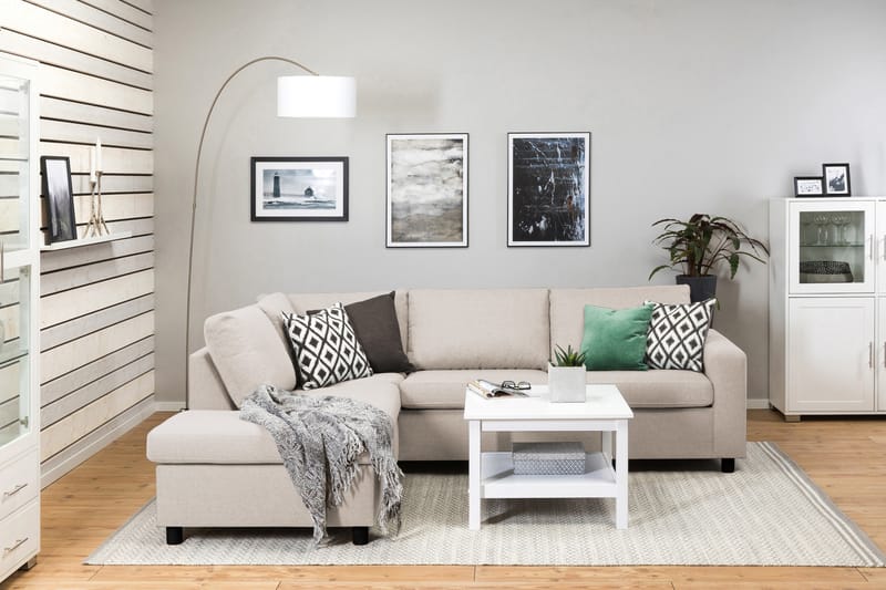 Crazy 3-sits Vänstervänd L-formad Schäslongsoffa i Tyg - Beige - Möbler - Vardagsrum - Soffor - Divansoffa & schäslong