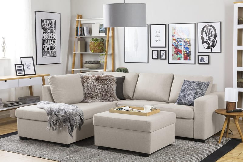 Crazy 3-sits Vänstervänd L-formad Schäslongsoffa i Tyg - Beige - Möbler - Vardagsrum - Soffor - Divansoffa & schäslong