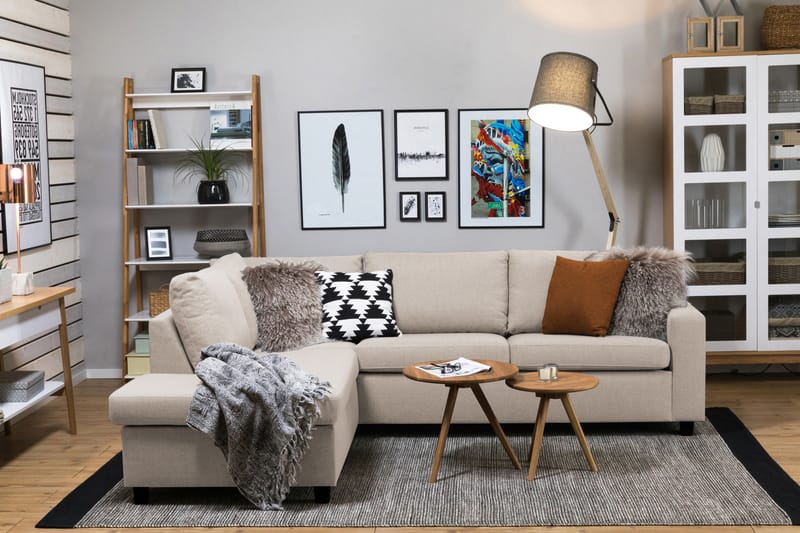 Crazy 3-sits Vänstervänd L-formad Schäslongsoffa i Tyg - Beige - Möbler - Vardagsrum - Soffor - Divansoffa & schäslong
