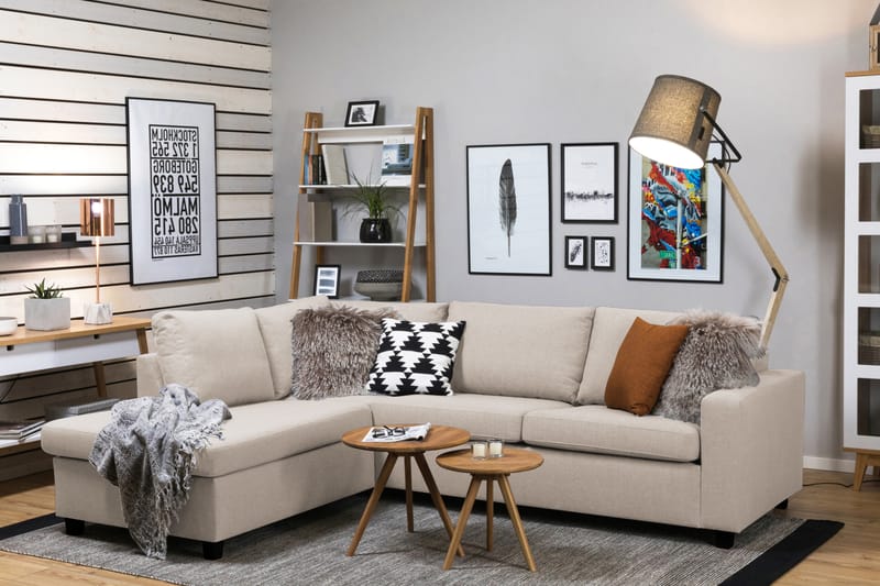 Crazy 3-sits Vänstervänd L-formad Schäslongsoffa i Tyg - Beige - Möbler - Vardagsrum - Soffor - Divansoffa & schäslong